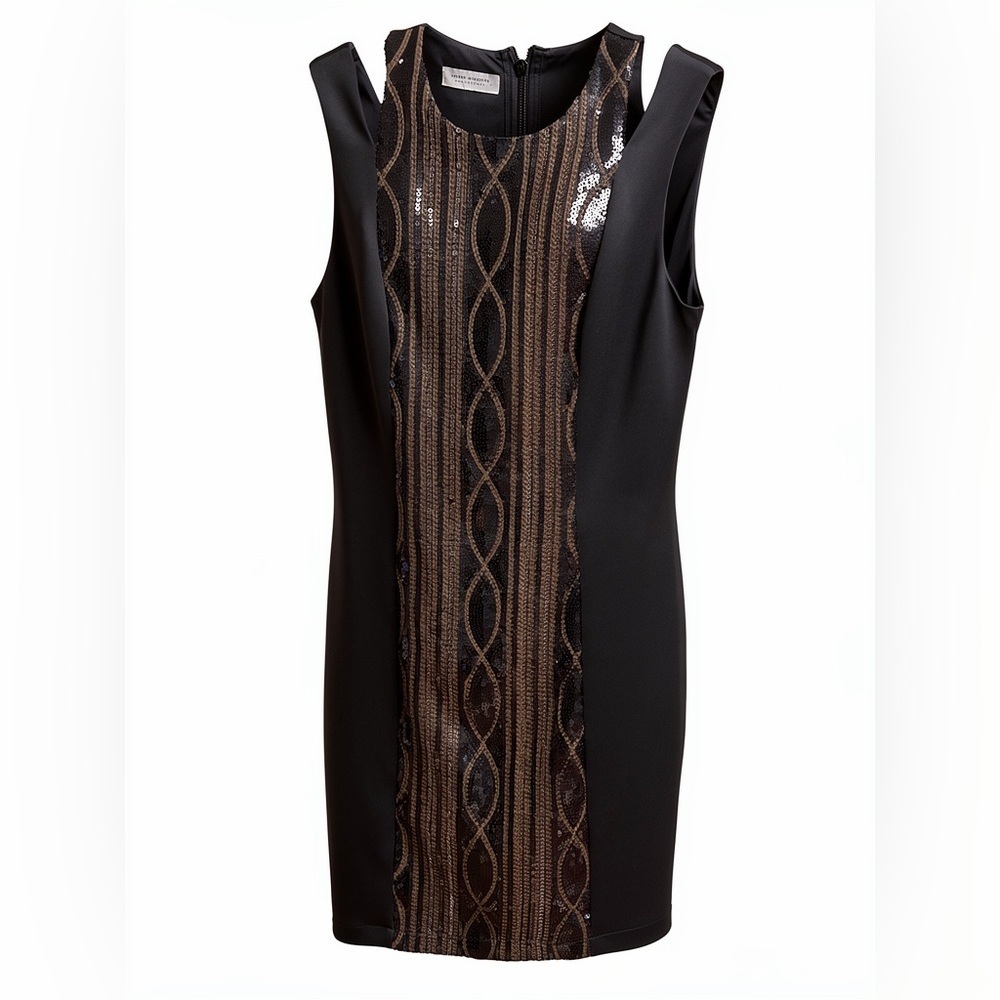 Javier Simorra Black Dress with Brown/black sequined Accents size 4